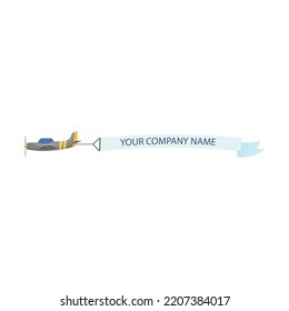 Creative plane flying with advertising banner flat illustration. Cartoon aircraft, airplane and biplane with ribbon isolated vector illustration. Aviation and advertisement