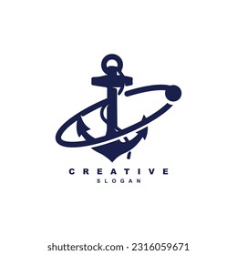 Creative planet anchor marine sailing ship logo design for your brand or business