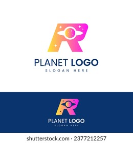 Creative Planet Logo Design with Letter R Logo Icon Vector Image