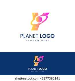 Creative Planet Logo Design with Letter Y Logo Icon Vector Image