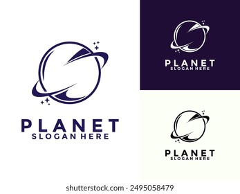 Creative Planet Logo Design mit modernem Konzept, Galaxy Logo Vektorgrafik Icon Illustration