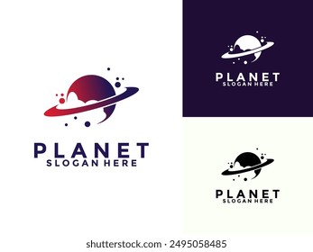 Creative Planet Logo Design mit modernem Konzept, Galaxy Logo Vektorgrafik Icon Illustration