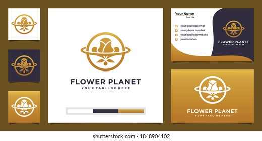 Creative planet rose logo concept and business card design