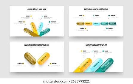 Creative Planning Four Five Two Three Step Diagram Presentation Design Vector Illustration Set. Modern Strategy 4 5 2 3 Element Infographic Frame Layout Collection.