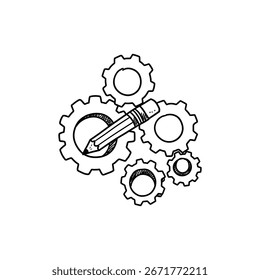 Creative Planning Icon with Gears and Pencil for Innovation and Strategy