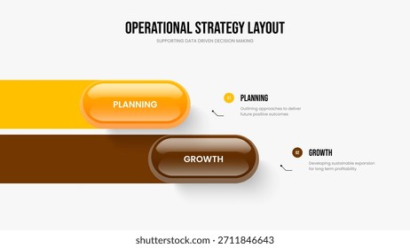 Plantilla de diapositivas de diagrama de dos opciones de planificación creativa. Diseño de presentación de diapositivas de infografía de 2 pasos de Empresa Insight. Ilustración vectorial de diseño de marco de introducción digital.