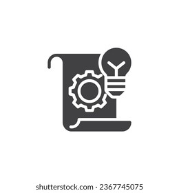 Creative planning vector icon. Cogwheel and lamp filled flat sign for mobile concept and web design. Prototyping and development glyph icon. Symbol, logo illustration. Vector graphics
