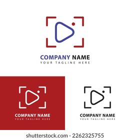 Plantilla de diseño de logotipo de reproducción creativa con diseño de línea. Icono que reproduce vídeo, película, streaming en el negocio.