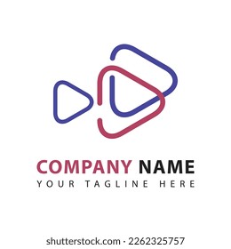 Creative Play Media Logo Design Template with line art. Icon playing video, movie, streaming in business.