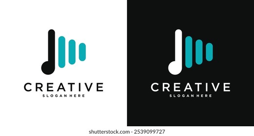 Diseño de logotipo de música multimedia de reproducción creativa. Vector de Premium