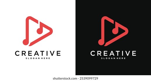 Diseño de logotipo de música multimedia de reproducción creativa. Vector de Premium