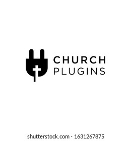 creative plug image with cross church logo design illustration