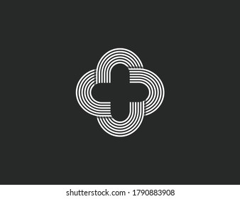 Creative plus, medical line art icon, logo vector illustration.Elegant, luxury floral logo design template.	
