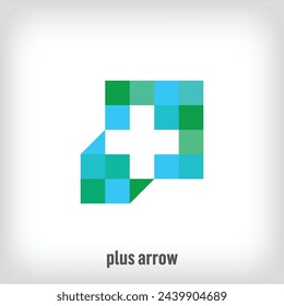 Creative plus sign arrow logo design. Uniquely designed color transitions. Health and medical together logo template. vector