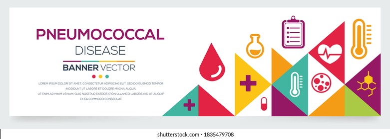 Enfermedad creativa (neumocócica) Banner Word with Icons ,Vector ilustración.	