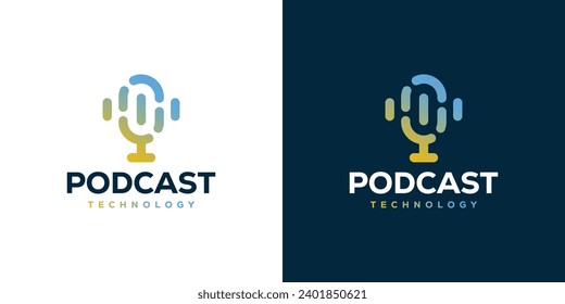 Creative Podcast Logo Design. Simple Microphone Podcast and Sound Wave Symbol. Icon Logo Design Template.