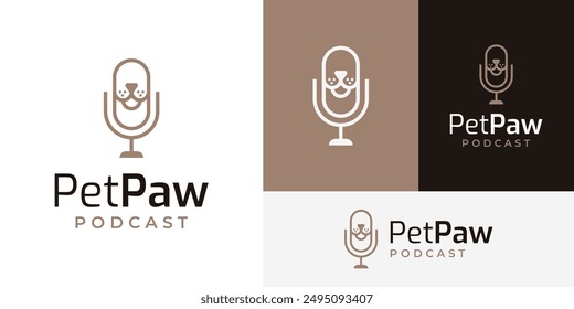 Creative Podcast Pet Paw Dog Face Logo Design Branding Template