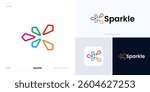 Creative pointed spark logo icon design in modern excited style concept, geometric burst bright colorful or sun vector symbol illustrator template for global brand identity and business.