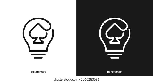 Creative Poker Smart Logo. Ace Spade and Lamp, Lightbulb Icon Graphic. Casino Games Logo Design Template.