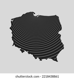 Creative Poland map template from black wave effect isolated on background. Europe country for pattern, design, illustration, backdrop. Geographic concept outline of the vector map state Poland