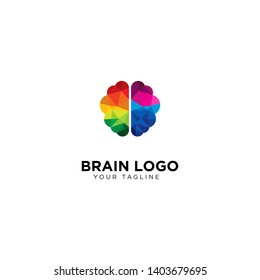 Creative Poly Color Brain Logo Design Template