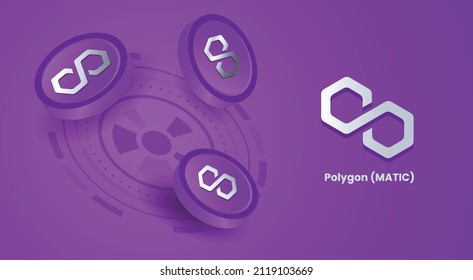 Creative Polygon MATIC Cryptocurrency based on block chain concept vector illustration for banner, background, poster and wallpaper