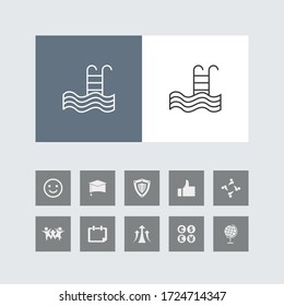 Creative Pool Line Icon with Bonus Icons. 