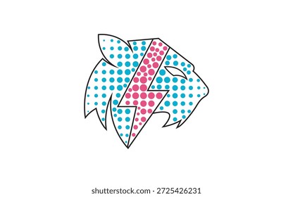 Cabeça de gato selvagem de arte pop criativa com logotipo de raio