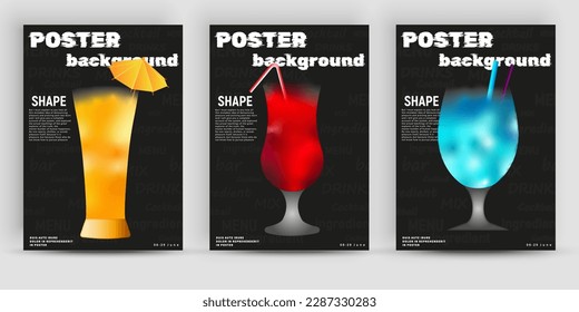 Creative popular alcohol сoctails set. Bright composition. Vertical banners for branding bar menu, cover, poster, flyer.