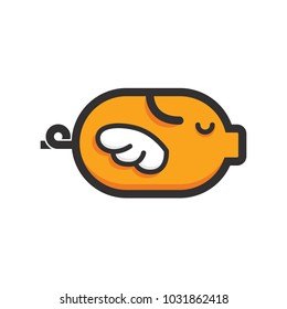 Creative Pork Grill Steak Wing,Flat Flying Pig Line Vector Logo Icon Illustration