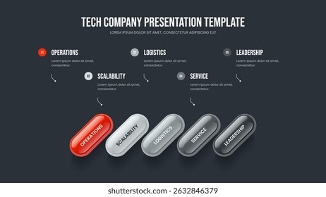 Creative Portfolio 5 Option Infographic Slide Layout. Enterprise Forecast Slideshow Template Vector Illustration. Market Showcase Five Step Diagram Frame Design.