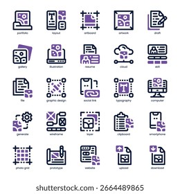 Creative Portfolio Icon pack for your website, mobile, presentation, and logo design. Creative Portfolio Icon dual tone design. Vector graphics illustration and editable stroke.