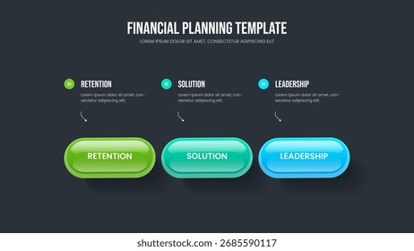Creative Portfolio Three Step Diagram Slide Template. Consulting Growth Frame Layout Vector Illustration. Visual Analysis 3 Option Infographic Slideshow Design.