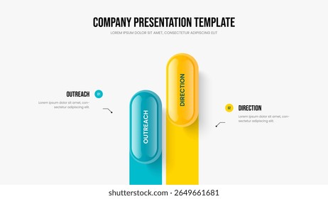 Creative Portfolio Two Option Diagram Presentation Layout. Digital Analysis Slideshow Design Vector Illustration. Professional Growth 2 Step Infographic Frame Template.
