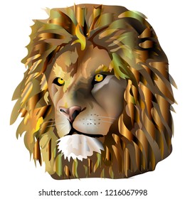 Creative portrait. Painted lion. Vector illustration. Isolated on white background.