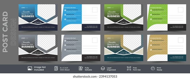 creative post card template design with 4 color variation