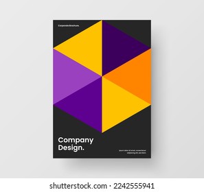 Creative postcard A4 vector design layout. Multicolored mosaic hexagons journal cover concept.