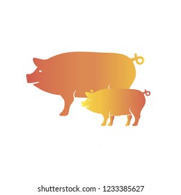 Creative postcard for New 2019 Year with cute pig. Concept, vector vertical editable template. Symbol of the year in the Chinese calendar. Cartoon. Isolated. Vector illustration. Year of yellow pig