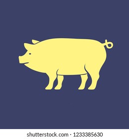 Creative postcard for New 2019 Year with cute pig. Concept, vector vertical editable template. Symbol of the year in the Chinese calendar. Cartoon. Isolated. Vector illustration. Year of yellow pig