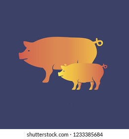 Creative postcard for New 2019 Year with cute pig. Concept, vector vertical editable template. Symbol of the year in the Chinese calendar. Cartoon. Isolated. Vector illustration. Year of yellow pig