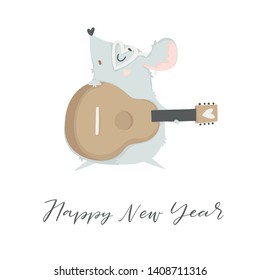 Creative postcard for New 2020 Year with cute rat. Year of the Rat - New Year card. Cartoon. Isolated. Vector illustration