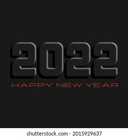 Creative poster 2022 Happy New Year orange text, black color 2022 3d number on the dark background, HNY banner winter holiday mockup.