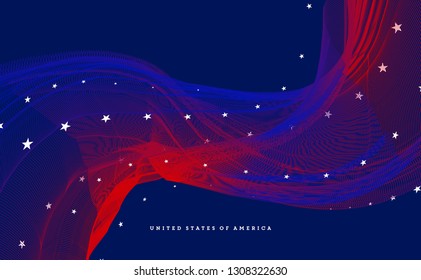 Creative poster with american flag colors and stars. abstract futuristic gradient lines. minimal banner for ad, promotion, web, social media, holiday, promotion, cover, card.