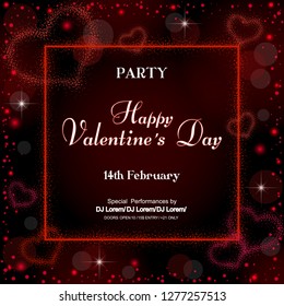 Creative poster announcement Holiday Valentine's Day.  Abstract  red background with a hearts. You can use it as a greeting card, poster, flyer, invitation, template.