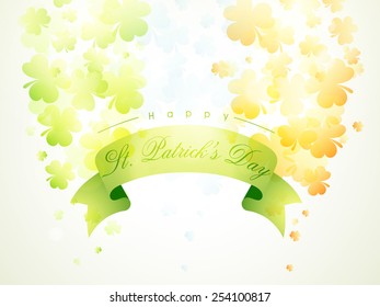 Creative poster or banner design with falling shamrock leaves for Happy St. Patrick's Day celebration.