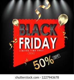 Creative poster or banner design with gift 40% to 60% discount offer for Black Friday Sale. 