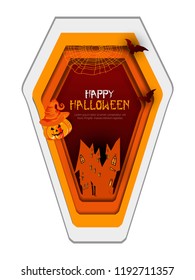 Creative poster or banner design for Halloween party, with horror background