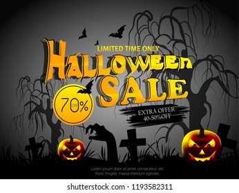 Creative poster or banner design for Halloween party, with horror background