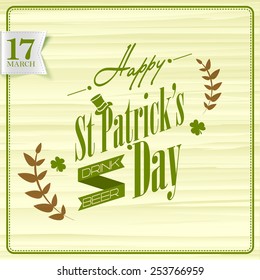 Creative poster or banner design for Happy St. Patrick's Day celebration with shamrock leaves and wheat grain on stylish background.