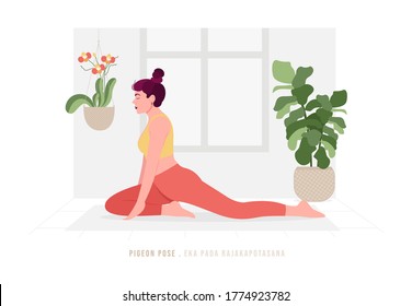 Creative poster or banner design with illustration of woman doing yoga for Yoga Day Celebration. Pigeon Pose - Eka Pada Rajakapotasana